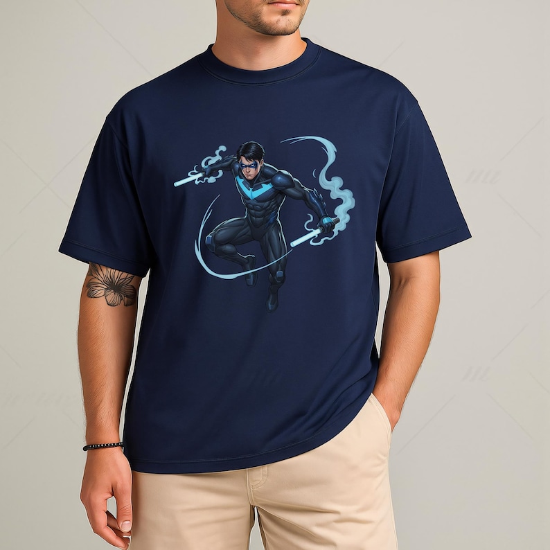 Nightwing Tee: Gotham Vigilante Design - Comic Book Style image 3
