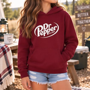 Youth Dr Pepper Hoodie, Retro Logo Graphic, Maroon Vintage Design - Kids Sizes