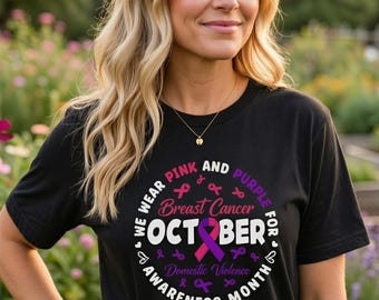 Breast Cancer Tee, Dual Awareness Unisex Shirt | Pink Purple Ribbon, Bella Canvas, Gildan