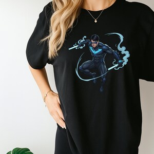 Nightwing Tee: Gotham Vigilante Design - Comic Book Style image 4