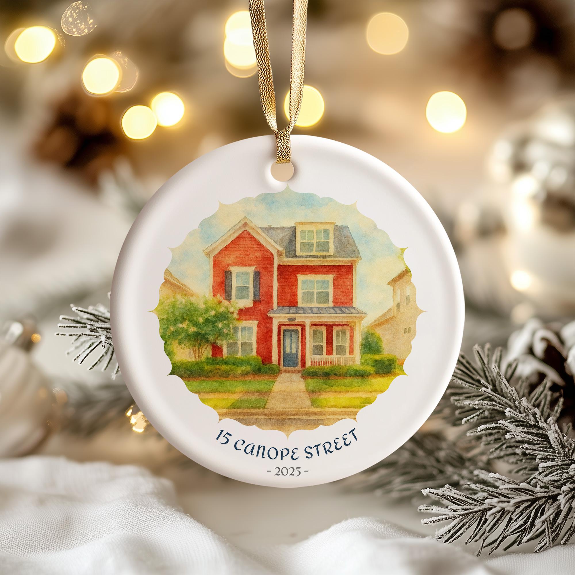 a christmas ornament hanging from a christmas tree