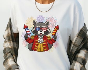 Raccoon Independence Day Shirt: USA Flag and Fireworks (Unisex Tee)