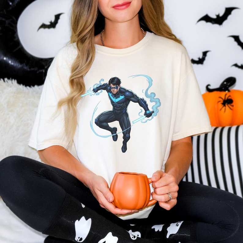 Nightwing Tee: Gotham Vigilante Design - Comic Book Style image 8