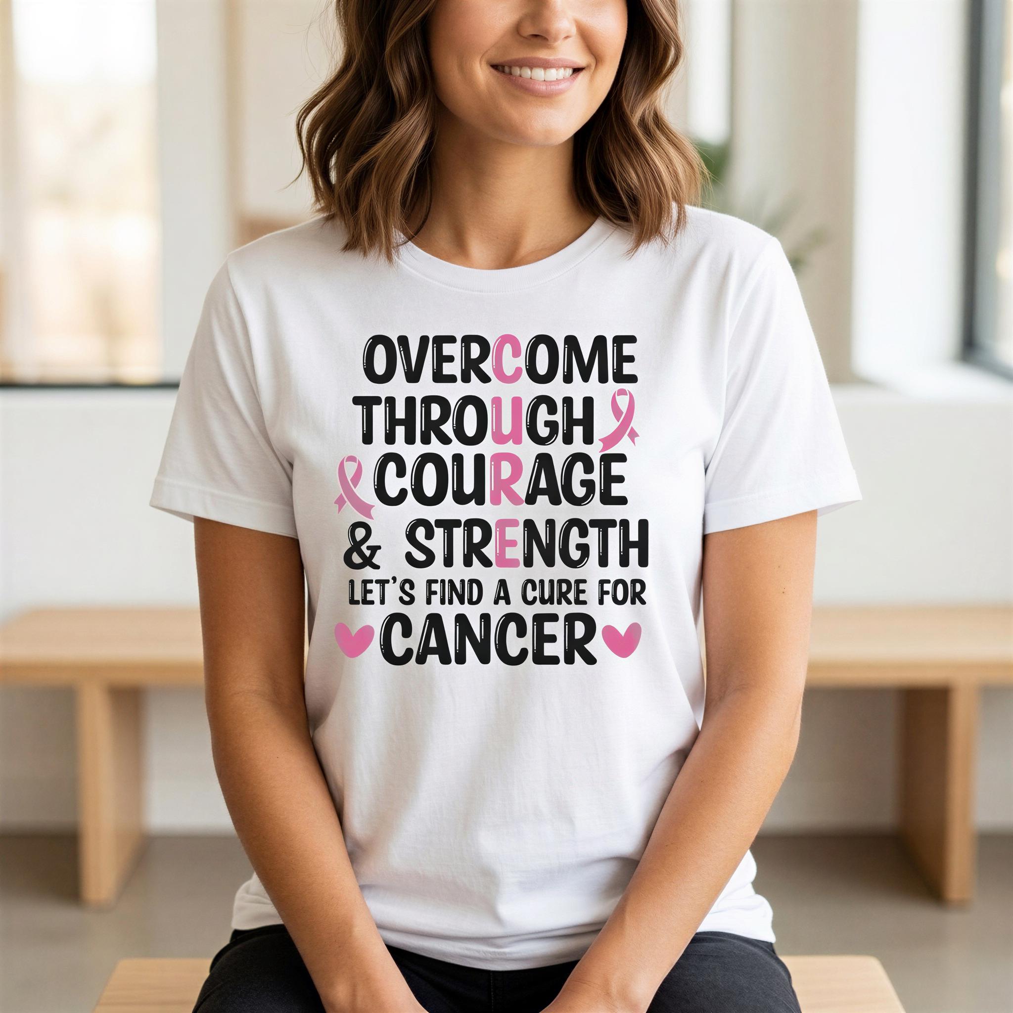 A woman wearing a white t-shirt with text printed on it.