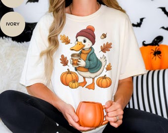 Autumn Goose-T-shirt: gezellig Pumpkin Spice Latte-ontwerp