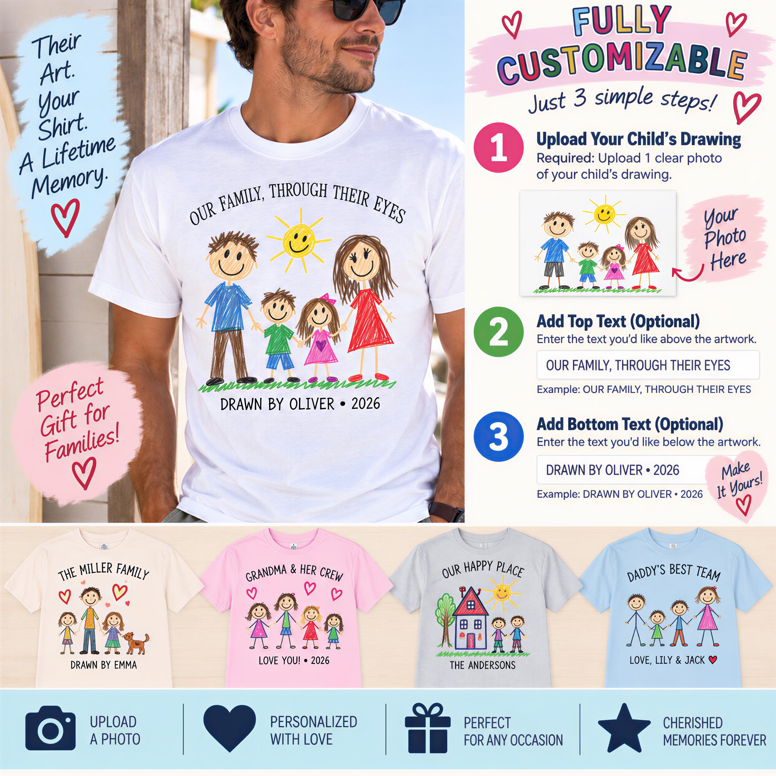 a man wearing a t - shirt with a family picture on it