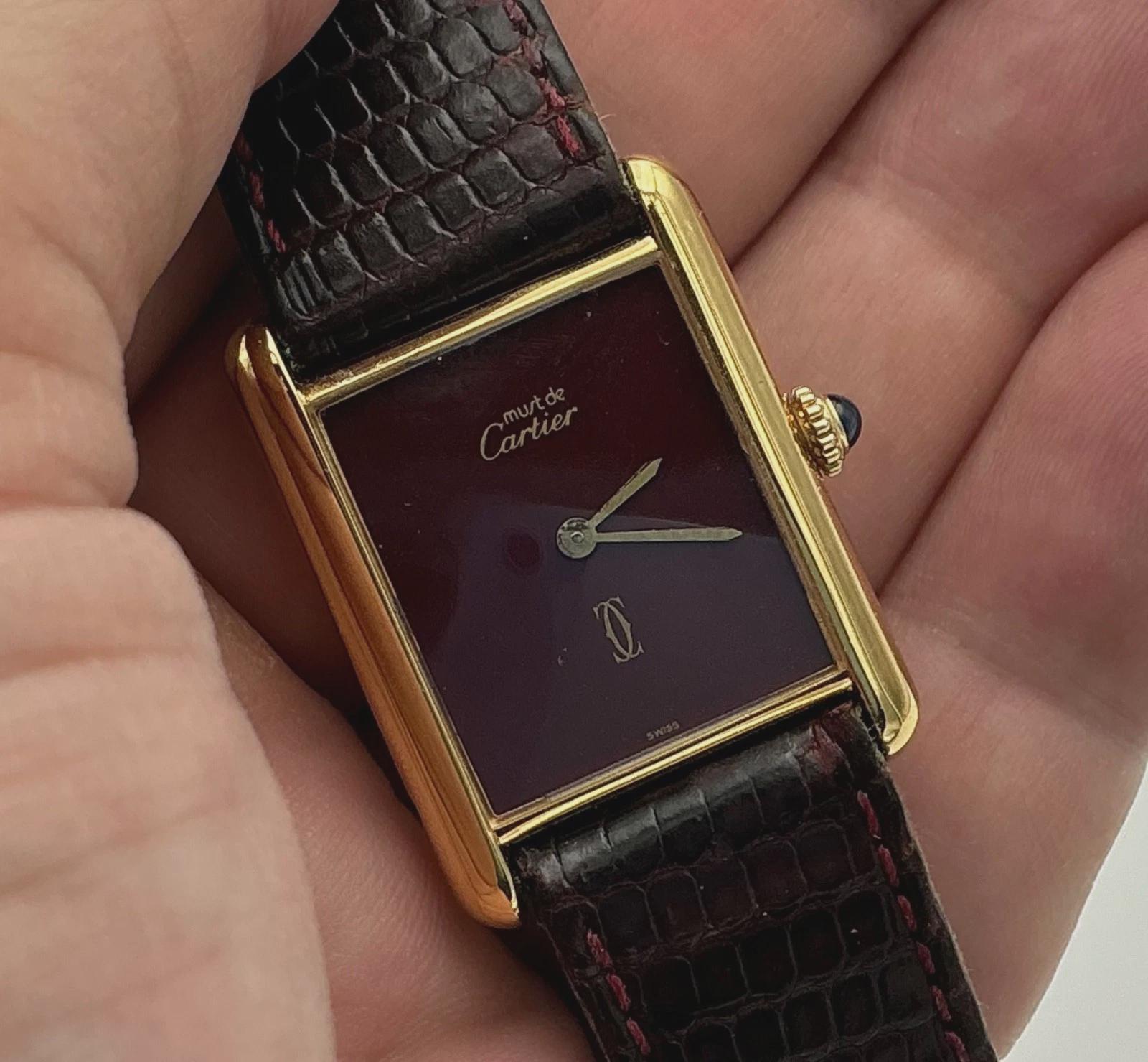 AUTHENTIC VINTAGE CARTIER BLACK LEATHER WATCH - WITH BOX Vintage Must de Cartier Vendome Quartz, “Onyx” Style Black  main image 4