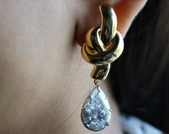 3.0 TCW IGI Certified Pear Cut Lab Grown Diamond Drop Earrings in 14K Gold | Statement Bridal Jewelry