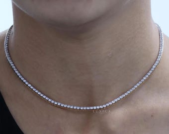 Collar de tenis con diamantes cultivados en laboratorio / Joyería nupcial de oro de 14 quilates y plata de ley
