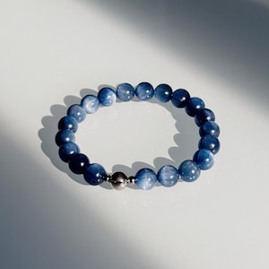 Bracelet en kyanite bleue de qualité supérieure, fermoir à pression en argent sterling, amulette de protection de plus de 8 mm, cadeau pour homme