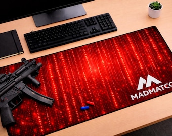 Red Matrix Code pattern Desk Mat | Digital Cyber Circuit gaming mousepad