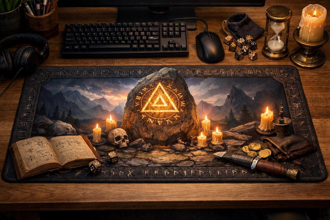 Arcane Rune Altar Desk Mat | Mystic Skull Candles Book Mousepad - Etsy