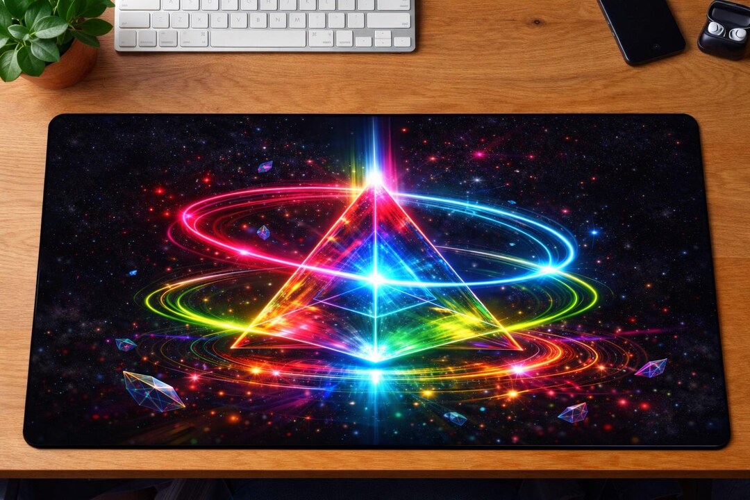 Rgb Pyramid Neon Prism Pyramid Desk Mat | RGB Cosmic Triangle Mousepad - Etsy