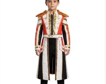 Kids Showman Jacket - Boys Red White Gold Ringmaster Coat - Circus Costume Greatest Showman - Kids Birthday Party Performance Outfit