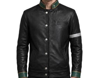Men's Anime Leather Cosplay Jacket - Handmade Genuine Leather Costume Jacket - Comic Con Halloween Outfit Inspired Streetwear Outerwear