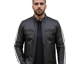 Evil Black Resident Leather Jacket - Men's Kennedy Video Game Leon Outfit -Halloween Cosplay Costume - Motorcycle Cafe Racer - Gift For Him