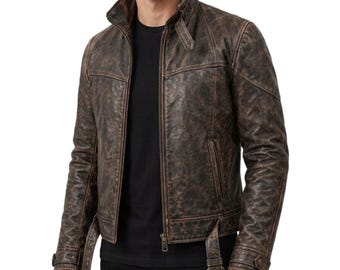 Mens Leather Cosplay Jacket - Cyberpunk Style Moto Jacket - Handmade Real Leather Comic Con Streetwear Halloween Costume Jacket Gift For Her