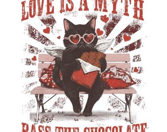 Funny Valentine PNG, Gothic Cat, Chocolate, Anti-Valentine Digital Download