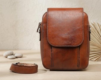 Handmade Camel Leather Messenger Bag – Vintage Crossbody Sling Shoulder Bag