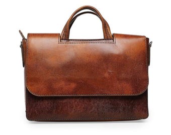 Camel Leather Laptop Bag – Slim 15-inch Briefcase- Brown