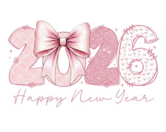 bundle of 4 new year Png, pink  Coquette Bow Png,2026 bow png,Disco Ball png