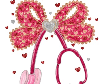 Floral Stethoscope PNG, Valentine Nurse, Pink Bow (Digital Download