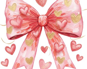 Pink Coquette Bow with Hearts PNG, Valentine's Day Graphic (Digital Download)