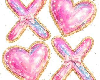 Iridescent XOXO Heart PNG, Gold Glitter Valentine Design (Digital Download)