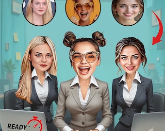 Personalized Business Women Caricature | Custom Office Team Cartoon Portrait | Professional Corporate Illustration