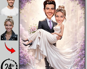 Retrato de boda personalizado en caricatura / Regalo de pareja personalizado (Ilustración digital A4 lista para imprimir)