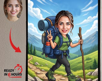Custom Hiking Caricature | Personalized Hiker Portrait (Digital Download)