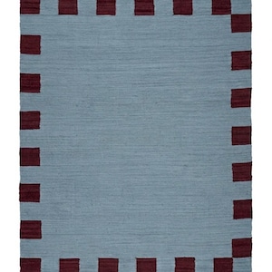 Handwoven Blue and Maroon: BordeauxGrid Scandinavian Modern Minimalist Design