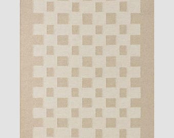 Handwoven Beige and Ivory: Grid Scandinavian Modern Minimalist Design