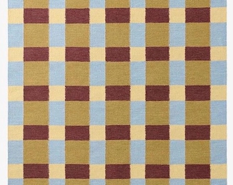 Tejido a mano en azul, granate y dorado: Cuadros Bauhaus, diseño minimalista escandinavo moderno.