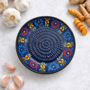 Colorful artisan ceramic grater plate for sauces and spices