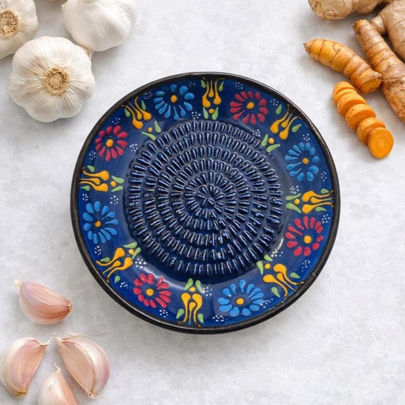 Colorful artisan ceramic grater plate for sauces and spices