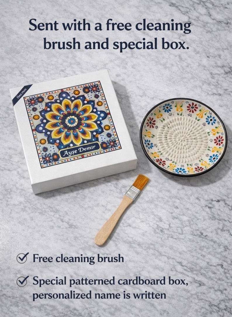 Handmade Ceramic Grater Plate - Garlic & Ginger Grater Dish - 5" Vegetable Rub Plate - Ceramic Grater Plate for Cheese, Chocolate, Baby Food image 4