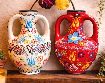 Turkish Ceramic Vase Handmade: Small Decorative Vase 13 cm | Colorful Anatolian Pottery | Boho Home Decor | Mediterranean style vase
