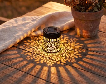Metal Solar Mandala Lights | Outdoor Waterproof Decorative Garden Lanterns | Fence and Patio Shadow Lighting | 5V Iron Sconce