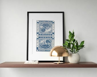 Buenos Aires 1859 Stamp Art Print – Vintage Philatelic Illustration