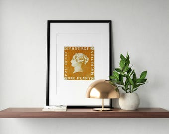 Mauritius Penny Orange Stamp Poster – Vintage Philatelic Art Print