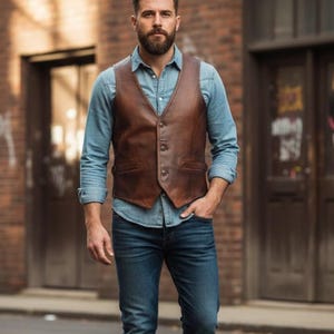 Herrväst i äkta läder | Klassisk cowboystil