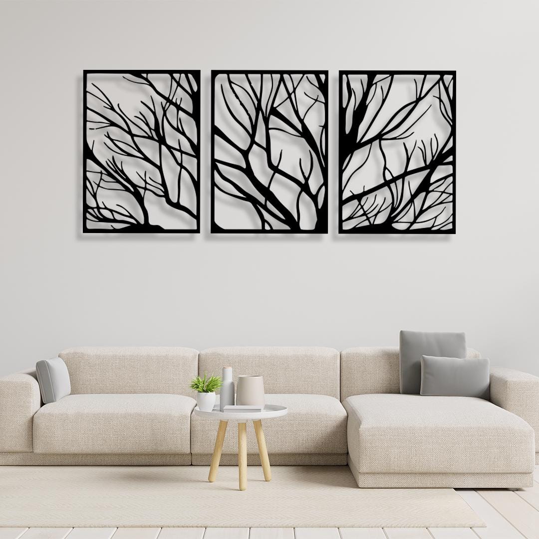 Abstract Tree Metal Wall Art Set, Modern Nature Wall Decor, 3 Panel ...