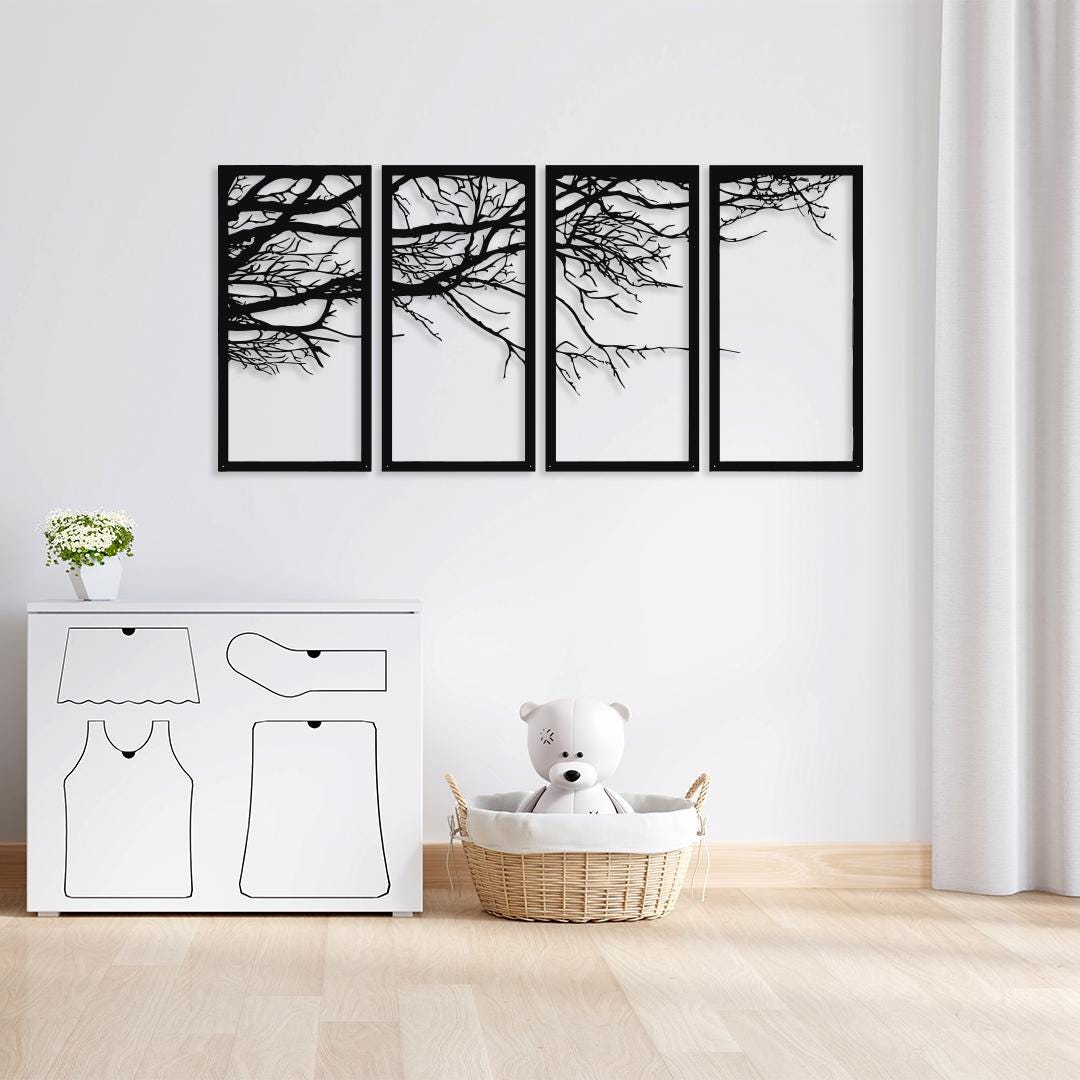 Tree Branch Metal Wall Art Set, Large Modern Wall Decor, Nature Metal ...