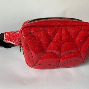 Pink Glitter Quilted Spiderweb Crossbody Sling Bag