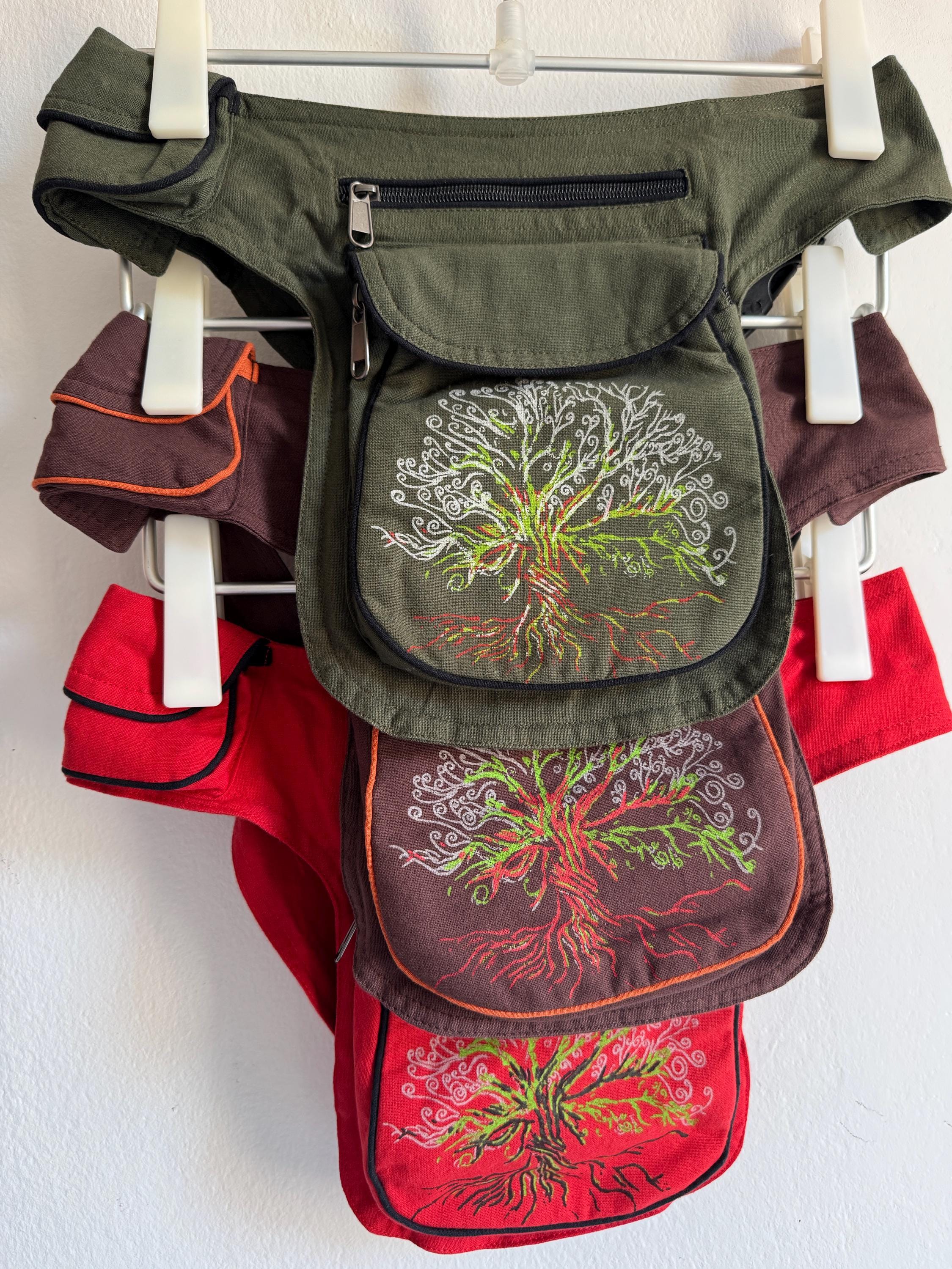 Handmade Cotton Fanny Pack - Tree of Life Boho Waist Bag - Nepal Travel Hip Bag