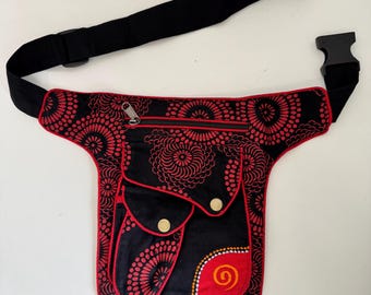 Marsupio in cotone nepalese fatto a mano, cintura porta soldi da viaggio, borsa a tracolla, marsupio con ricamo a spirale
