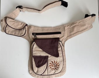 Handmade Cotton Fanny Pack – Nepal Boho Waist Bag with Sun Embroidery