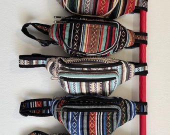 Handwoven Cotton Fanny Pack – Nepal Boho Striped Waist Bag Travel Hip Bag