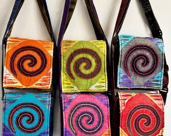 Handmade Cotton Crossbody Bag, Tie-Dye Spiral, Boho Festival Sling Bag